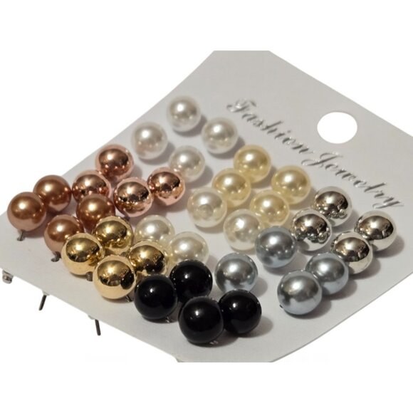 18 Pairs Multi-Colored Faux Pearl Stud Earrings - Picture 3 of 4